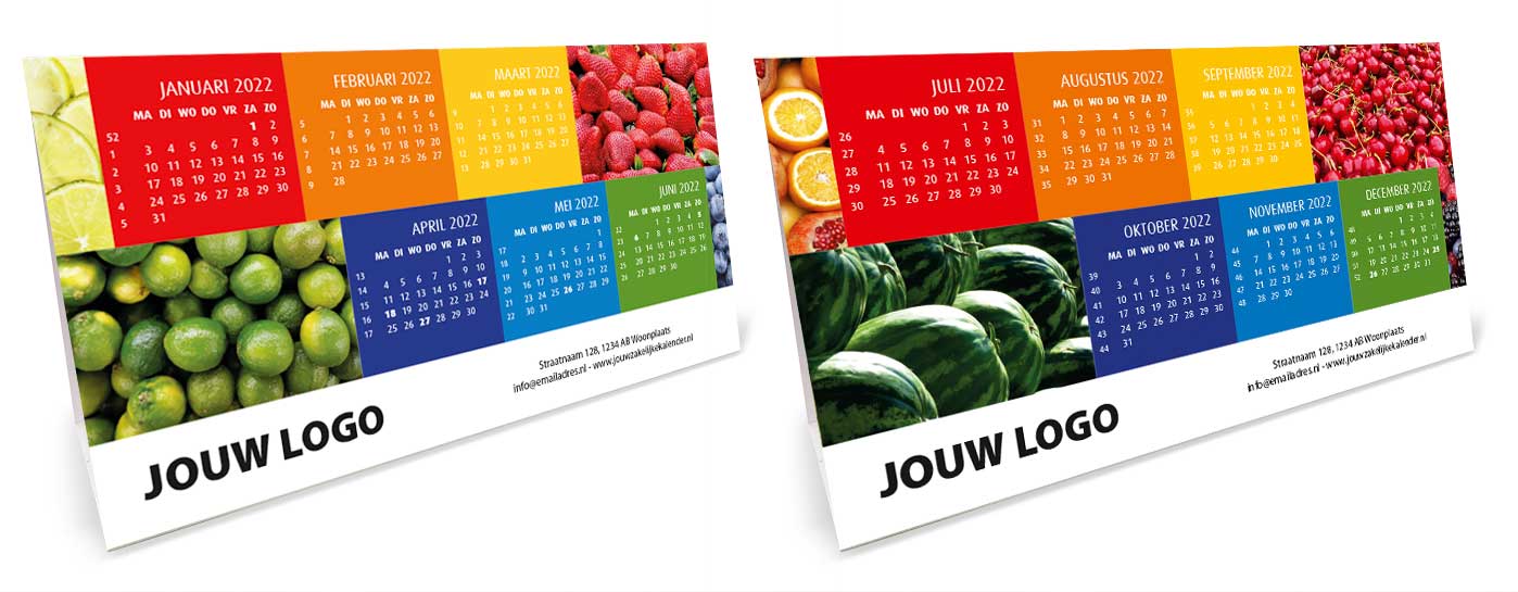 Bureaukalender driehoekskalender liggend 2022. Thema fruit Bureaukalender driehoekskalender liggend 2022. Thema fruit