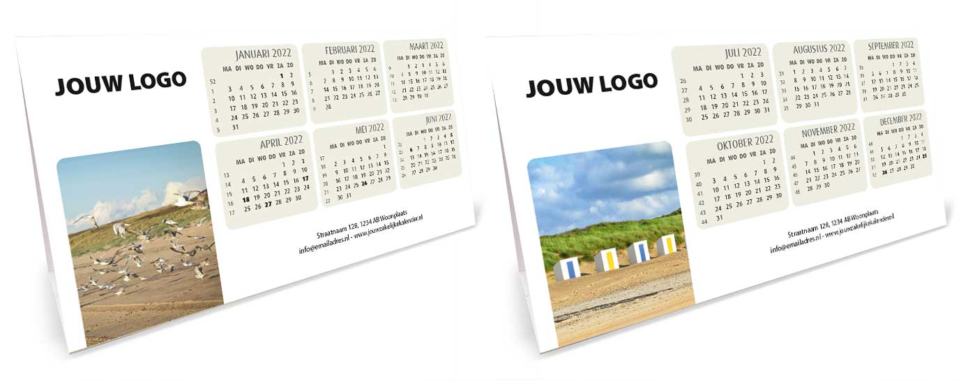 Bureaukalender driehoekskalender liggend 2022. Thema strand Bureaukalender driehoekskalender liggend 2022. Thema strand