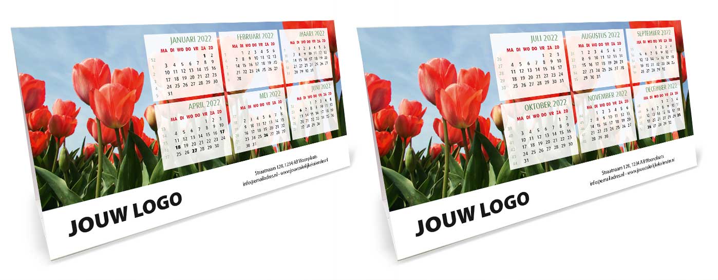 Bureaukalender driehoekskalender liggend 2022. Thema tulpen Bureaukalender driehoekskalender liggend 2022. Thema tulpen